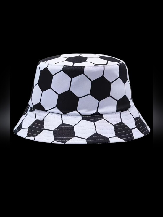 Fashion Hat Accessories - Black & White Soccer Ball Pattern Reversible Bucket Hat Unisex 22"/23"